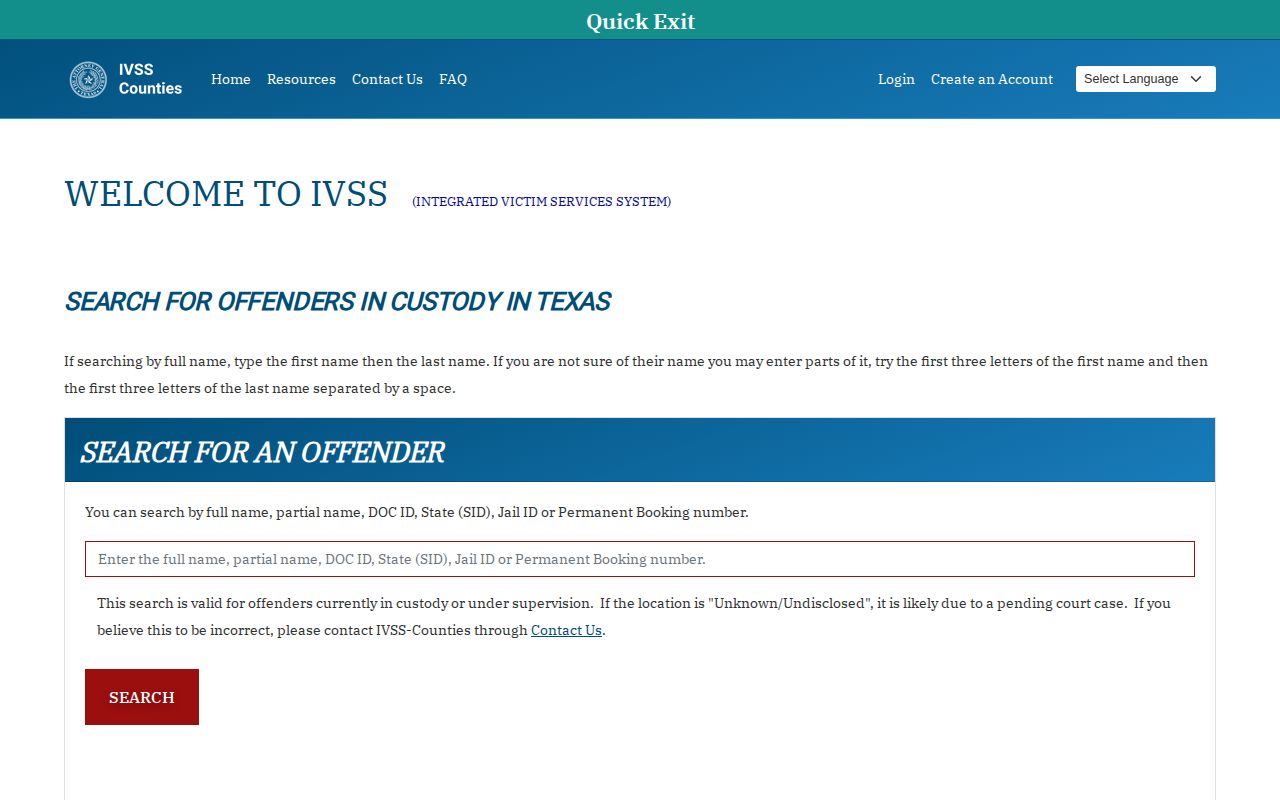 Robertson County IVSS person search and release notification entry