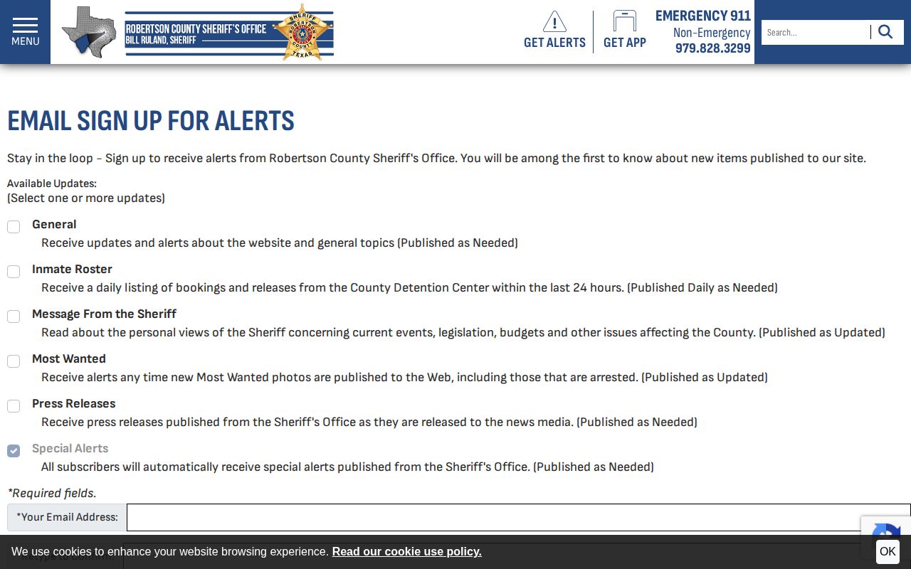 Robertson County preceding 24 hour booking and release email digest