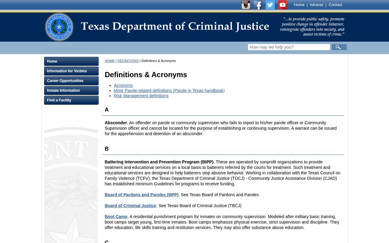 TDCJ definitions for projected release date and discharge