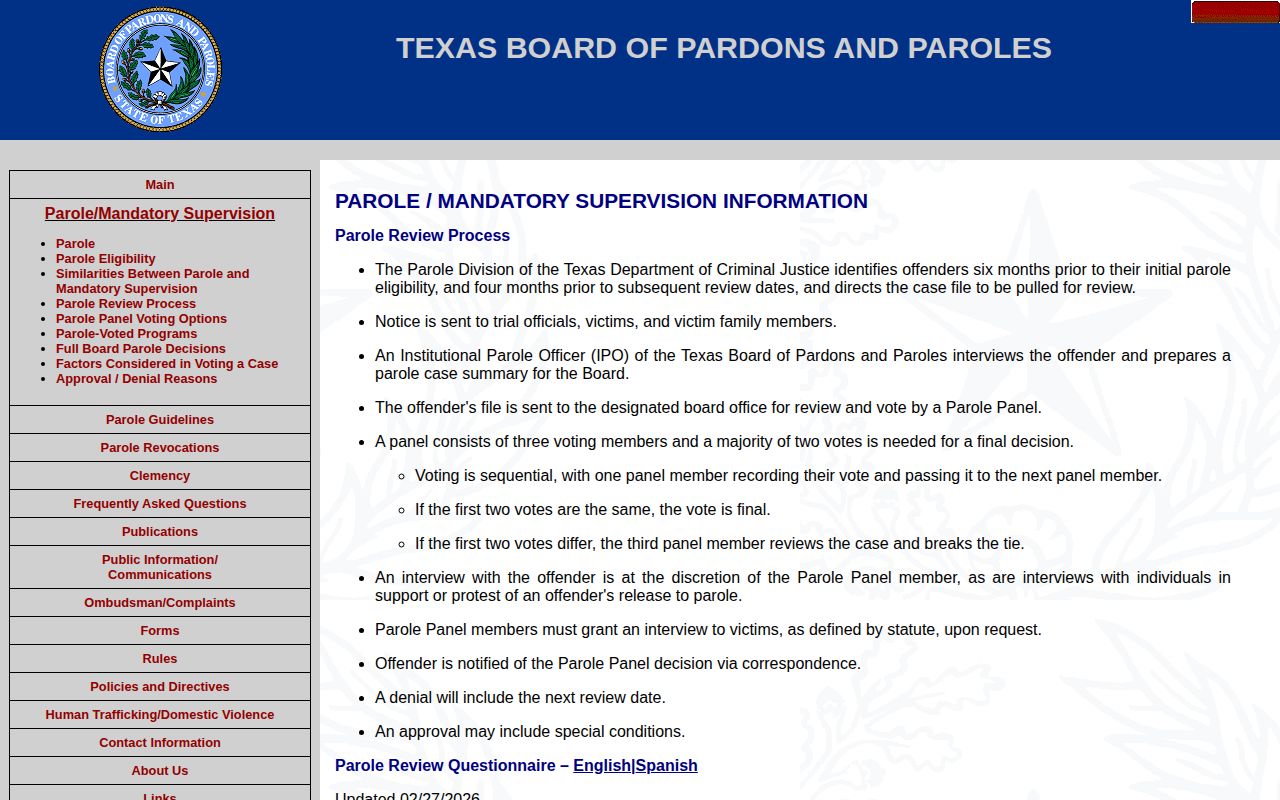 Texas parole review timeline and panel process