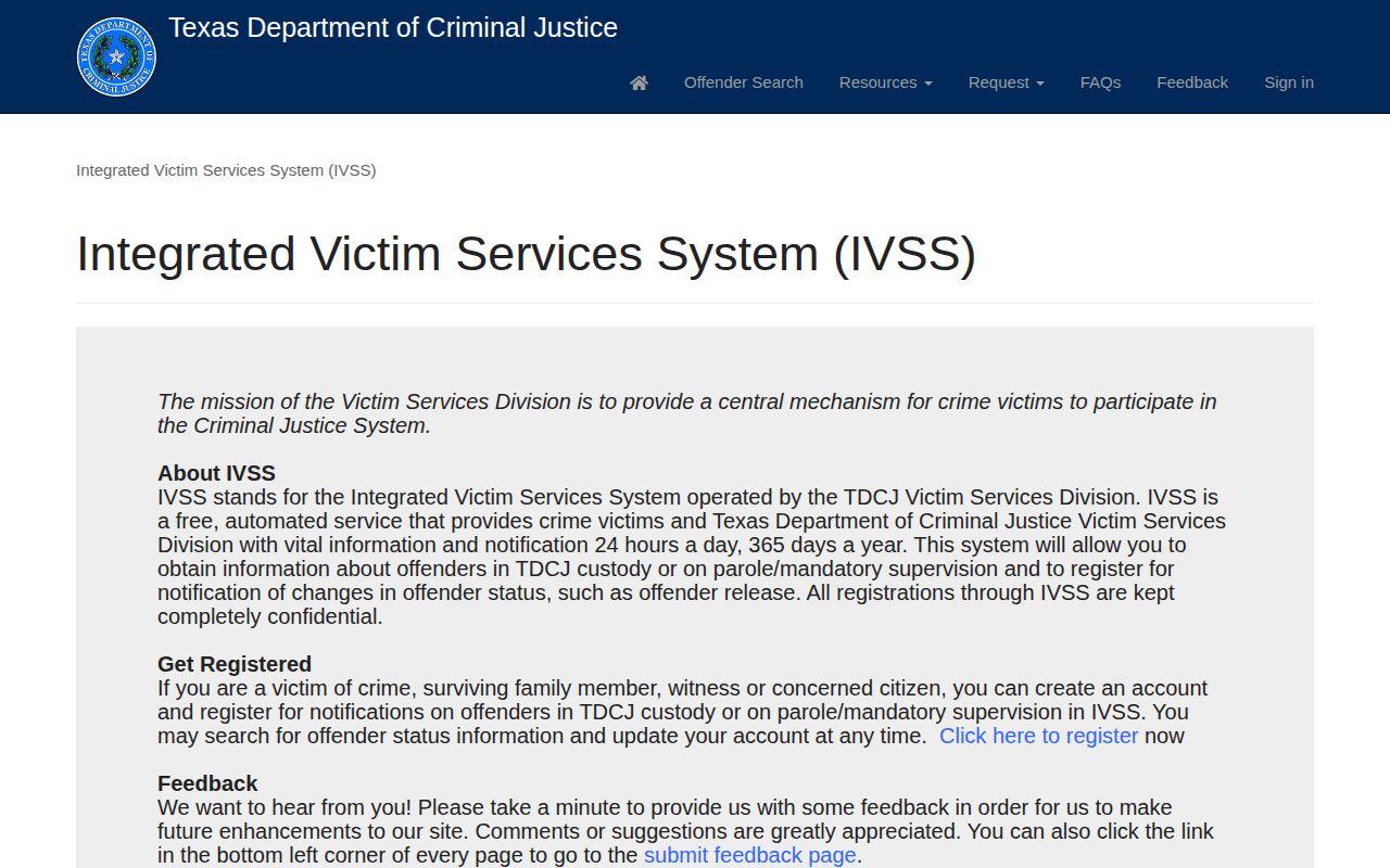 Robertson County TDCJ inmate search and state release notification entry